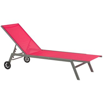 Beliani Tumbona De Metal Textil Trenzado Rojo Negro Respaldo Reclinable Ruedas Levanzo