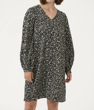 Kaffe Kamalene V-Neck Mini Dress In Black White Gold Print