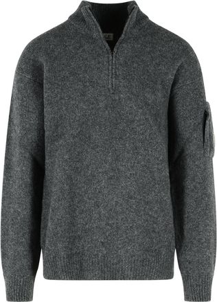 C.P. Company Grey Lens Zip-Pocket Partial-Zip Wool-Blend Sweater