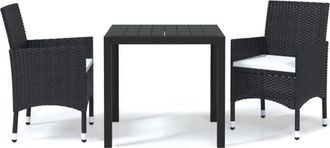 vidaXL Set De Comedor De Jard&iacute;n 3 Pzas Y Cojines Rat&aacute;n Sint&eacute;tico Negro Vidaxl