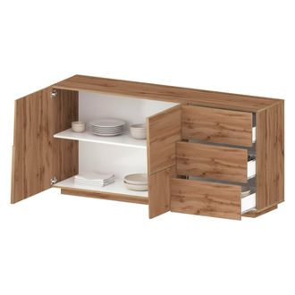 Dmora Aparador Xavier, Buffet De Sal&oacute;n, Aparador De Sal&oacute;n Con 2 Puertas Y 3 Cajones, 180x44h86 Cm, Roble, Con Embalaje Reforzado - Dmora