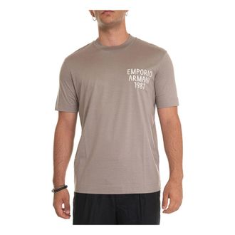 Emporio Armani Tops, Heren, Beige, M, Katoen, Contrast Logo T-shirt Lichtgewicht Stof