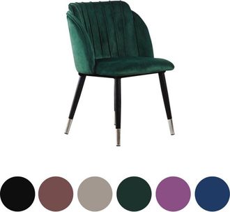 Life Interiors Single Milano Velvet Dining Chair - Metal Legs W/ Silver End Caps - Dining Room Chair - Upholstered Chair - Modern Dining Chair w/ Arms - Green