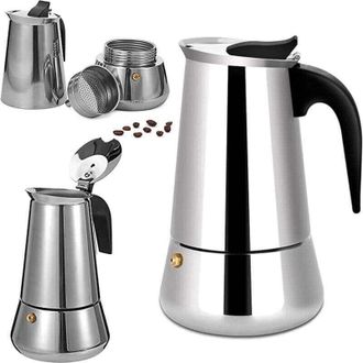 OEM Cafetera Moka Italiana De Acero Inoxidable Xu, 6 Tazas, Compatible Con Todo Tipo De Calor, 300 Ml --crezuo