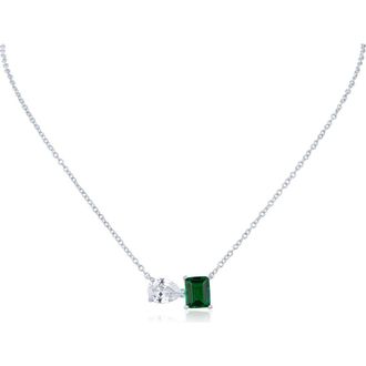 Kenneth Jay Lane Pear & Emerald Cut Cubic Zirconia Pendant Necklace in Green/Silver at Nordstrom Rack, Size 16