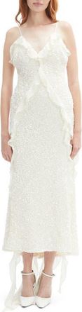 Bardot Marsella Ruffle Sequin Cocktail Dress in Ivory at Nordstrom, Size 10