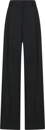 Amen Zwarte hoge taille broek met elastische achterkant - Dames - Wijde Broeken - Zwart - XS - Wol - Broeken