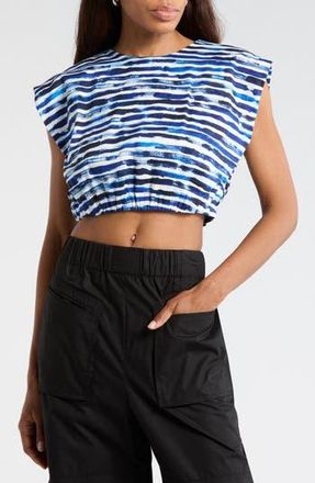 A.L.C. Billie Stripe Linen Blend Crop Top in Navy Stripe at Nordstrom Rack, Size X-Small