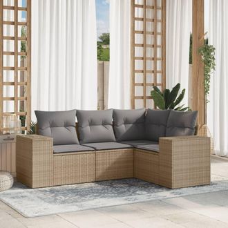 vidaXL Juego De Sof&aacute;s Jard&iacute;n Con Cojines 4 Pzas Rat&aacute;n Sint&eacute;tico Beige Vidaxl