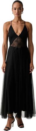 Twinset Lange Plumetis Tulejurk met Kant - Dames - Jurken - Zwart - Maat: S Polyamide