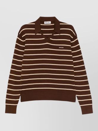 Miu Miu striped collar knit top ribbed trims