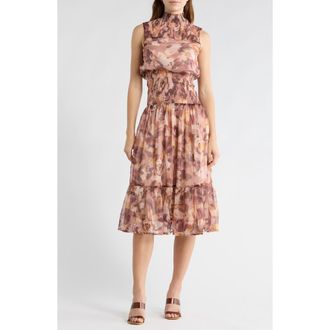 Area Stars Mock Neck Sleeveless Fit & Flare Midi Dress in Blush Floral at Nordstrom Rack, Size X-Small