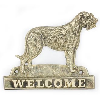 OEM Irish Wolfhound - Cartel Para Puerta Con Un Perro, Placa De Bienvenida De Lat&oacute;n, Cartel Exclusivo Con La Palabra Welcome De Art-dog