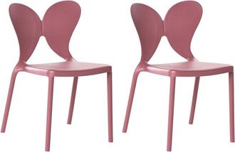 Beliani Conjunto De 2 Sillas De Jard&iacute;n De Pl&aacute;stico Material Sint&eacute;tico Para Interior Y Exterior Comedor Respaldo Tipo Mariposa Rosa Larissa