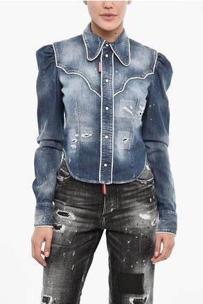Dsquared2 Vintage-Effect Denim Shirt With Snap Buttons size 38