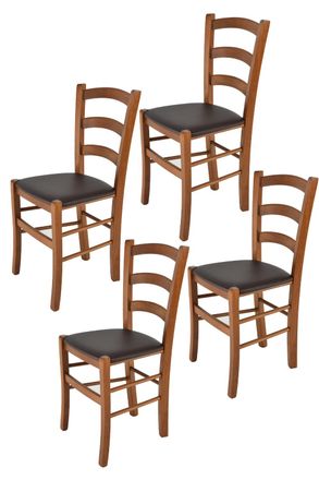 Tommychairs Tommychairs 4 Sillas Venice En Haya Nuez Claro, Asiento Polipiel Moka