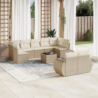 vidaXL Juego De Sof&aacute;s Jard&iacute;n Con Cojines Beige 10 Pzas Rat&aacute;n Sint&eacute;tico Vidaxl