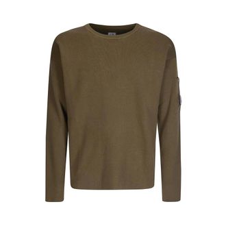 C.P. Company Round-neck Knitwear, male, Green, Size: XL Sea Island Crewneck Lens Sweater