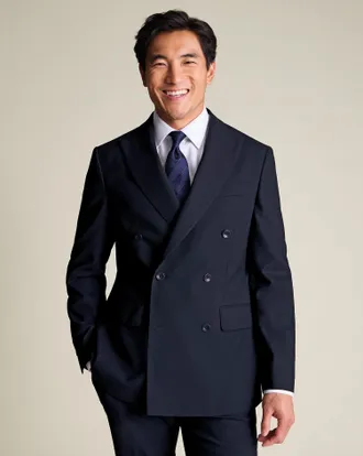 CHARLES TYRWHITT Double Breasted Ultimate Performance Suit Jacket - Dark Navy Size 36S by Charles Tyrwhitt