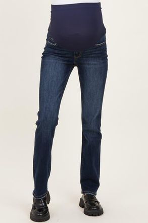 Pinkblush Distressed Hem Slim Straight Leg Maternity Jeans in Navy Blue at Nordstrom, Size 26