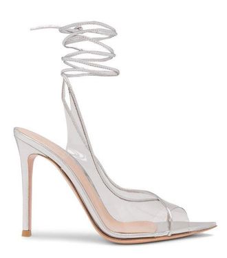 Gianvito Rossi Denise Ankle Wrap Silver Plexi Pumps Size 37