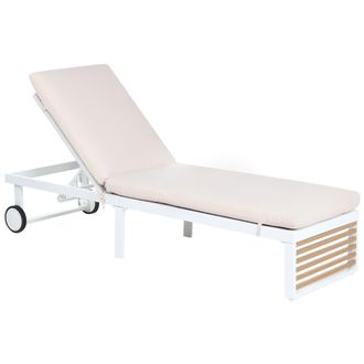 Beliani Tumbona Reclinable De Jard&iacute;n De Aluminio Con Coj&iacute;n Y Ruedas Exterior Beige Verdello