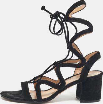 Gianvito Rossi Black Suede Gladiator Block Heel Sandals