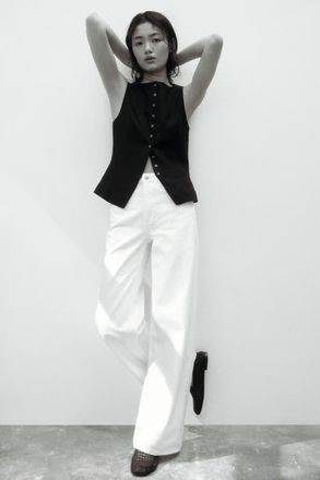 H&M Wide Ultra High Jeans in Ivory at Nordstrom, Size 18