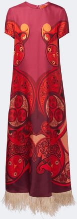 La DoubleJ Swing fringed printed silk twill maxi dress