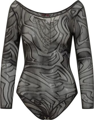 Pucci Jacquard Tulle Bodysuit - Dames - Tops - Zwart - Maat: XL Tulle