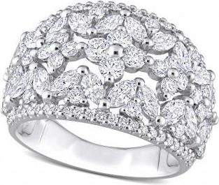 Allurez Marquise Cut Lab Grown Diamond Wide Band Ring 14K White Gold (3.28ct)