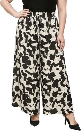 Standards & Practices Drawstring Waist Wide Leg Pants in Black Ecru at Nordstrom, Size 3 X