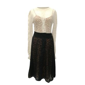 Chanel Chanel Bicolor Kant Midi Jurk in Zwarte Wol