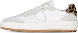 Philippe Model Animalprint Leren Sneakers Hoogwaardige Materialen - Dames - Sneakers - Wit - 41 EU - Leer - Schoenen
