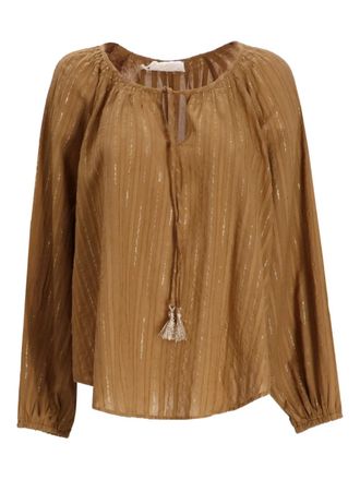 Devotion Magic blouse met metallic strepen - Bruin