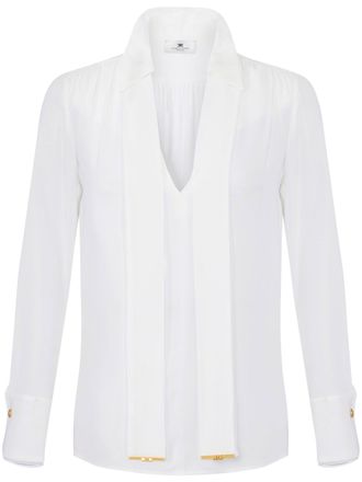 Elisabetta Franchi V-Neck Blouse with Scarf Panels and Gold-Tone Buttons