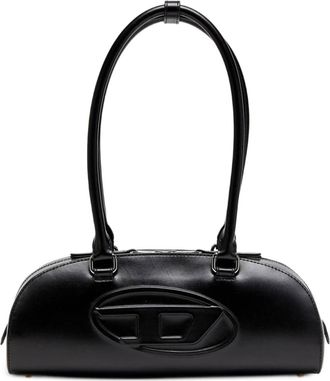 Diesel Elongated Bowling Dome Shoulder Bag in Smooth Black Leather