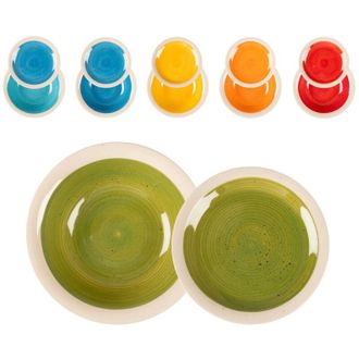 Trade Shop TrAdE Shop Traesio - Set Servizio Di Piatti Stile Rustico Country Chic In Stoneware 12pz Da Tavola Multicolore