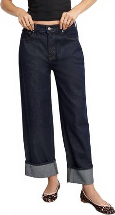 Good American Low Rise Baggy Cuffed Jeans In Indigo