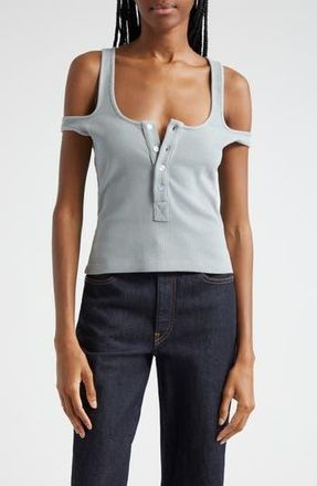 K.ngsley Gender Inclusive Two-Way Cold Shoulder Waffle Tank in Light Grey at Nordstrom Rack, Size Medium