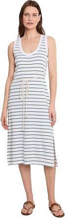 Lilla P Rib Stripe Side Slit Tank Top Dress Womens Dress Sage Stripe : MD, Cotton