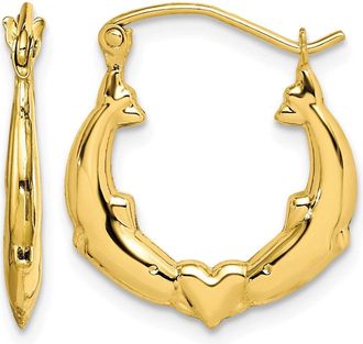 Diamond2Deal 10K Yellow Gold Dolphin Heart Hollow Hoop Earrings