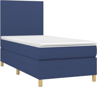 vidaXL Cama Box Spring Colch&oacute;n Y Luces Led Tela Azul 90x190 Cm Vidaxl