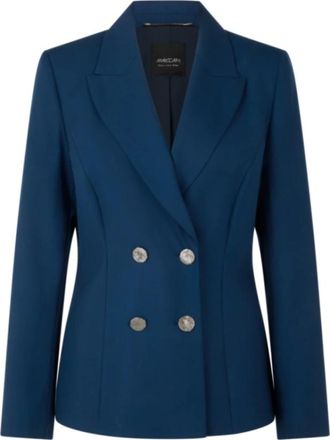 Marc Cain Dubbelrijige Blazer van Scheerwol - Dames - Jassen - Blauw - Maat: M Wol