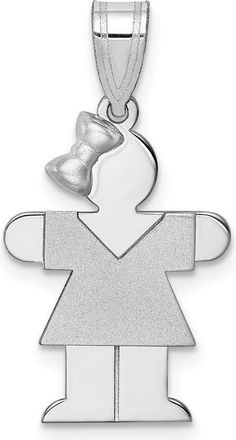 Diamond2Deal 14k White Gold The Kids Small Girl with Bow on Left Engravable Hugs Charm Pendant