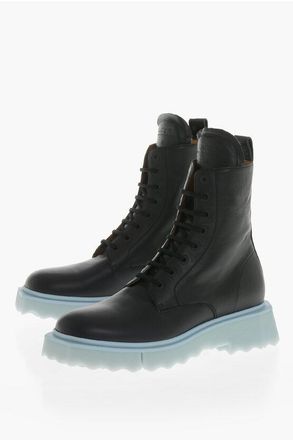 Off-white Leather Combat Boots With Contrast Sponge Sole size 42