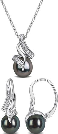 Delmar Cultured Black Tahitian Pearl & Diamond Pendant Necklace & Earrings Set at Nordstrom Rack