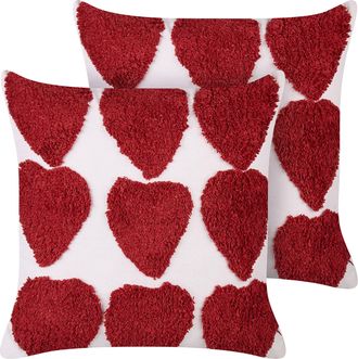 Beliani Beliani - Conjunto De 2 Cojines Decorativos De Algod&oacute;n Cuadrados Blanco Y Rojo 45 X 45 Cm Mingora