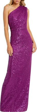 Mac Duggal Petite One Shoulder Ruched Sequin Evening Gown in Purple at Nordstrom, Size 10