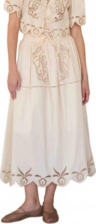 Moon River Eyelet Ladder Lace Scalloped Midi Skirt In Off-White